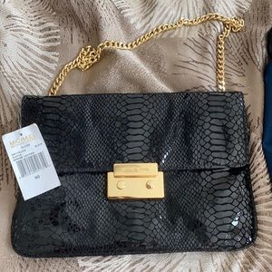 Michael Kors Sloan Black Snakeskin Clutch